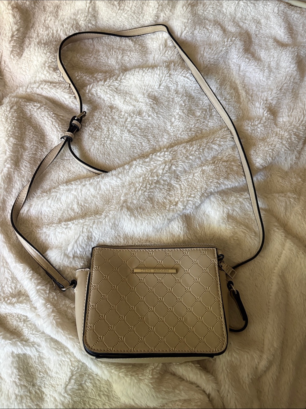Steve Madden Cream Quilted Crossbody Bag with Gold Accent